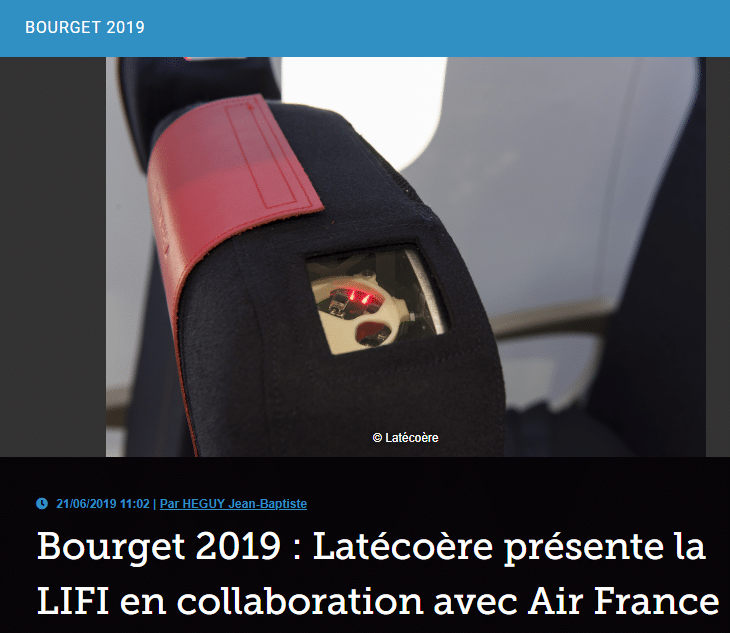 Bourget 2019 : Latécoère présente la LIFI en collaboration avec Air France