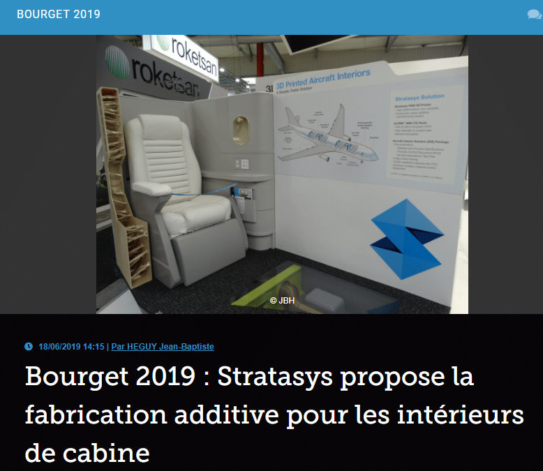 Bourget 2019 : Stratasys propose la fabrication additive pour les intérieurs de cabine