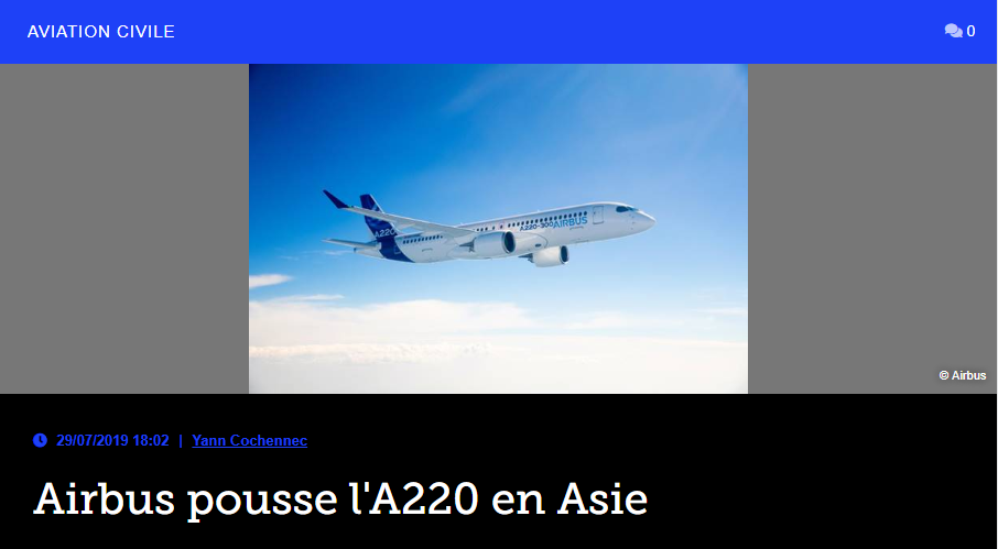 Airbus pousse l’A220 en Asie