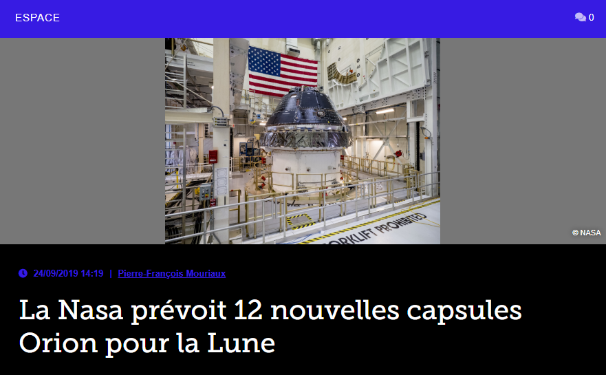 La Nasa prévoit 12 nouvelles capsules Orion pour la Lune