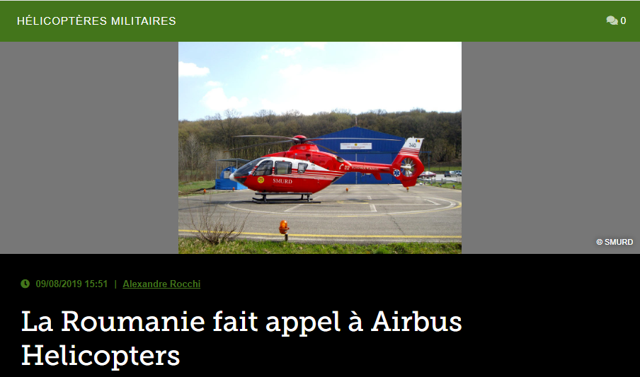 La Roumanie fait appel à Airbus Helicopters