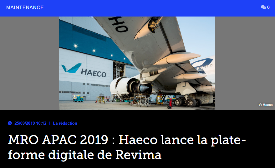 MRO APAC 2019 : Haeco lance la plate-forme digitale de Revima