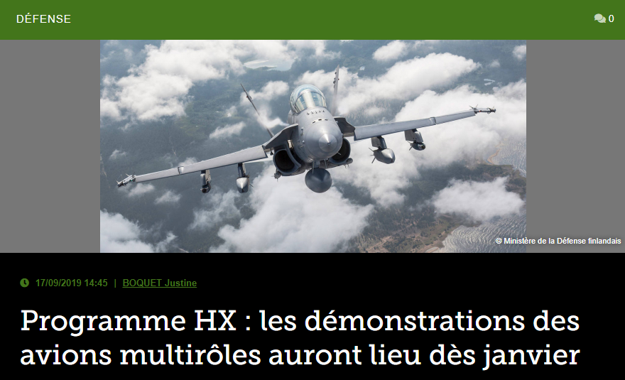 Programme HX : les démonstrations des avions multirôles auront lieu dès janvier