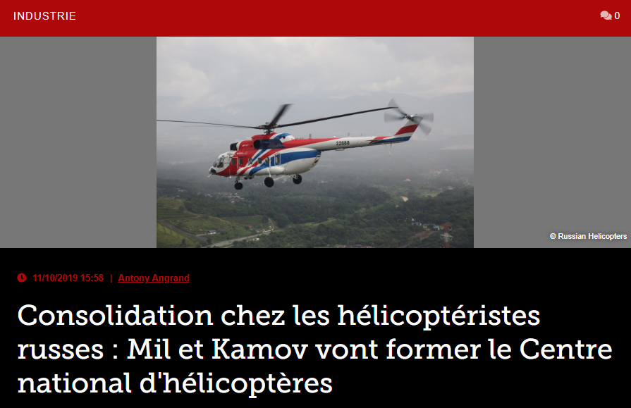 Consolidation chez les hélicoptéristes russes : Mil et Kamov vont former le Centre national d’hélicoptères