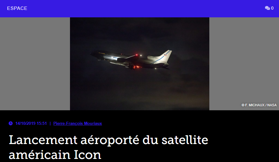 Lancement aéroporté du satellite américain Icon