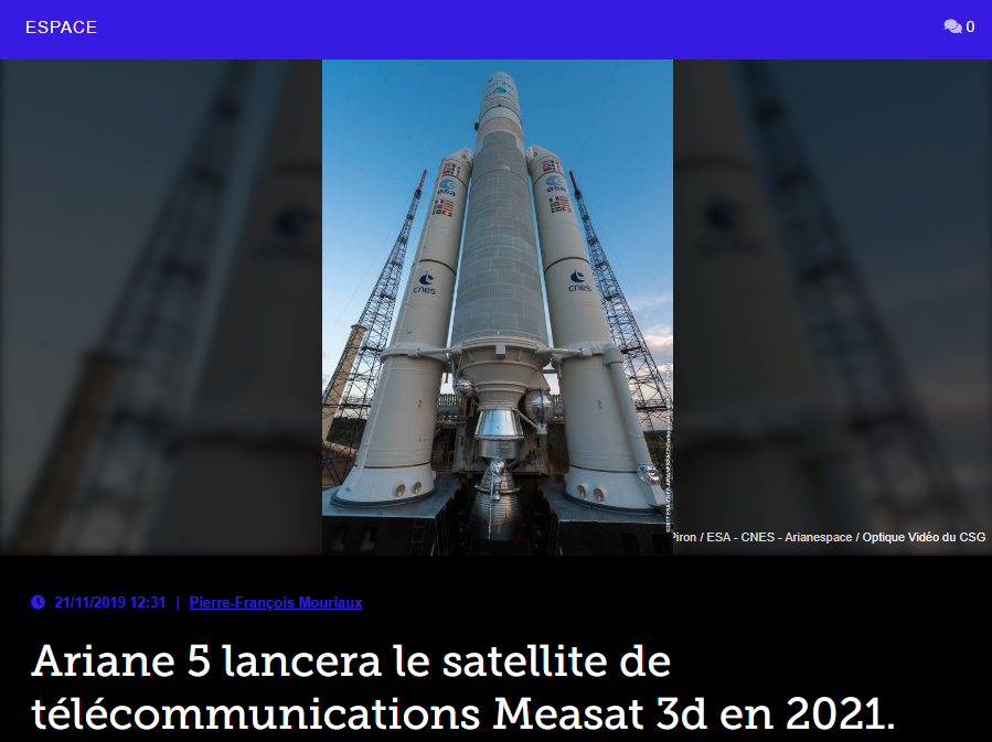 Ariane 5 lancera le satellite de télécommunications Measat 3d en 2021.