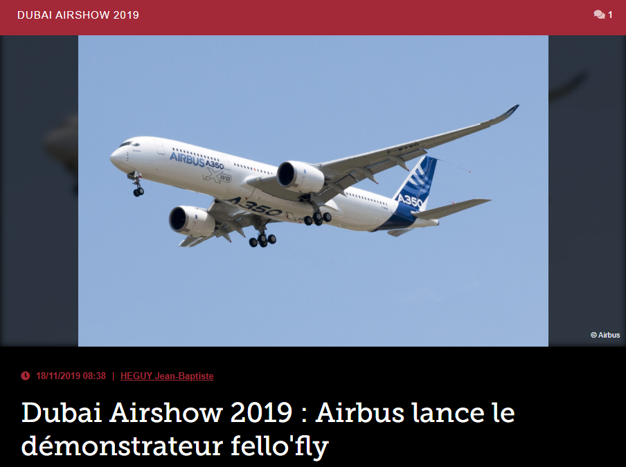 Dubai Airshow 2019 : Airbus lance le démonstrateur fello’fly