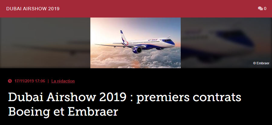 Dubai Airshow 2019 : premiers contrats Boeing et Embraer