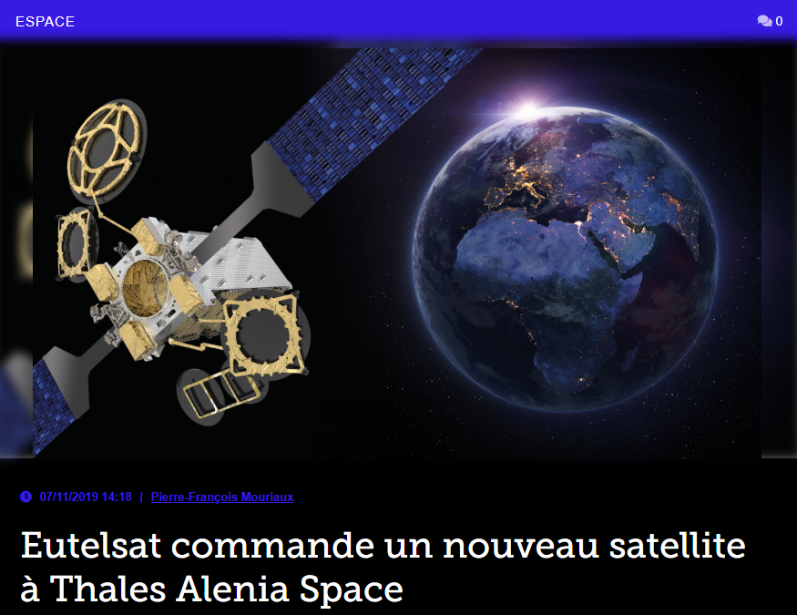 Eutelsat commande un nouveau satellite à Thales Alenia Space