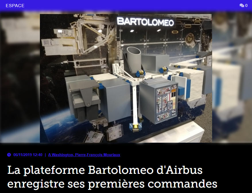 La plateforme Bartolomeo d’Airbus enregistre ses premières commandes