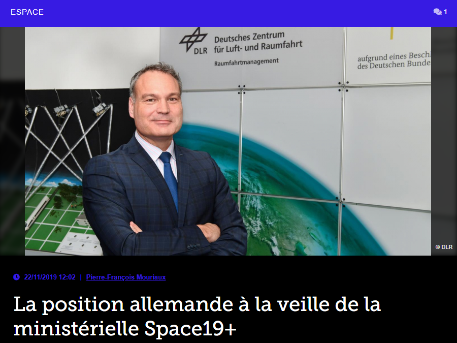 La position allemande à la veille de la ministérielle Space19+