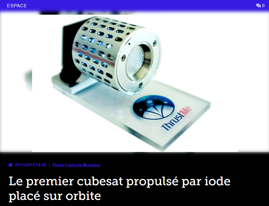 Le premier cubesat propulsé par iode placé sur orbite