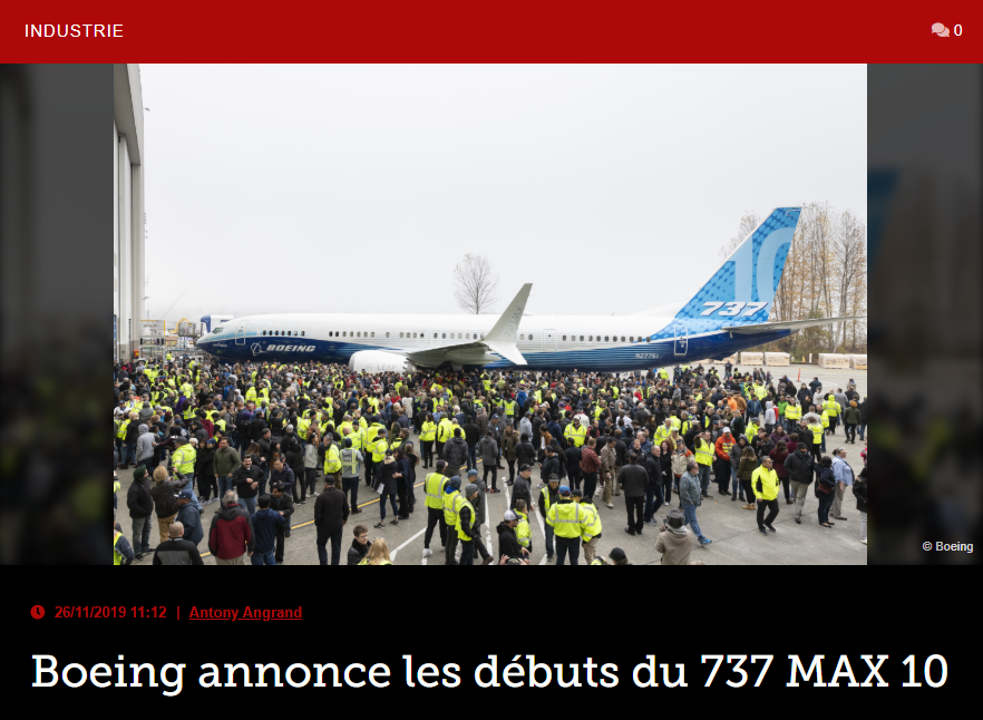 Boeing annonce les débuts du 737 MAX 10