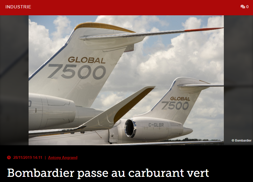 Bombardier passe au carburant vert