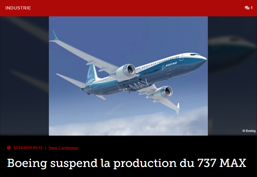 Boeing suspend la production du 737 MAX