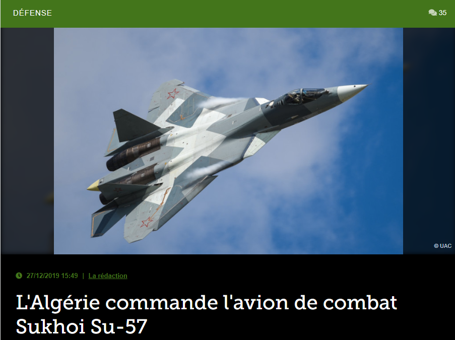L’Algérie commande l’avion de combat Sukhoi Su-57