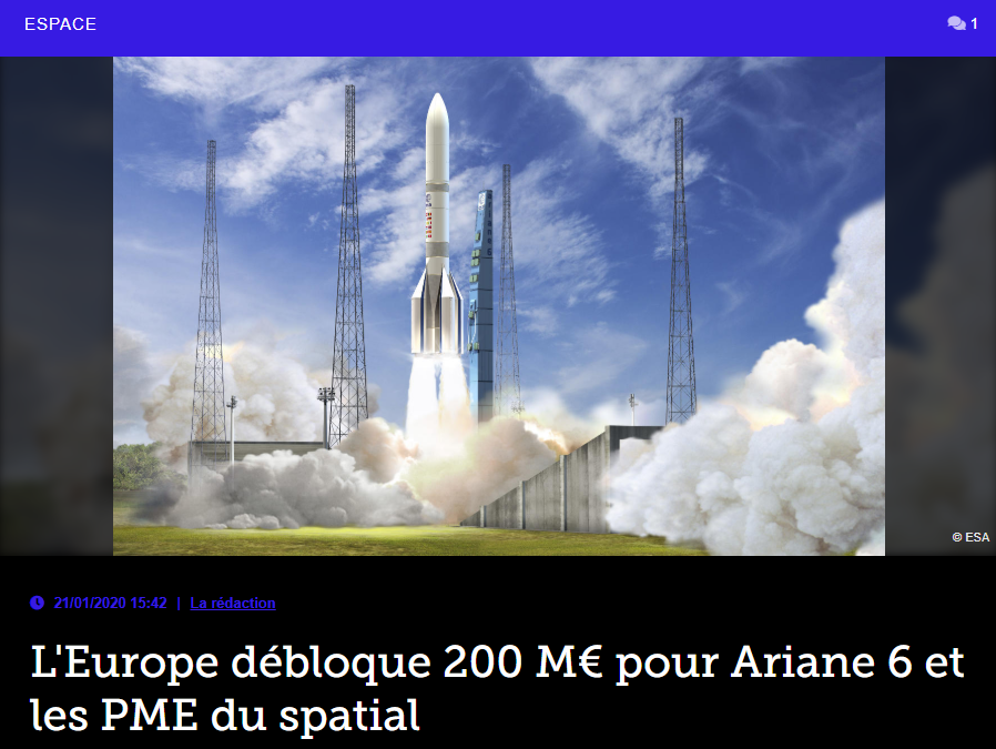 L’Europe débloque 200 M€ pour Ariane 6 et les PME du spatial