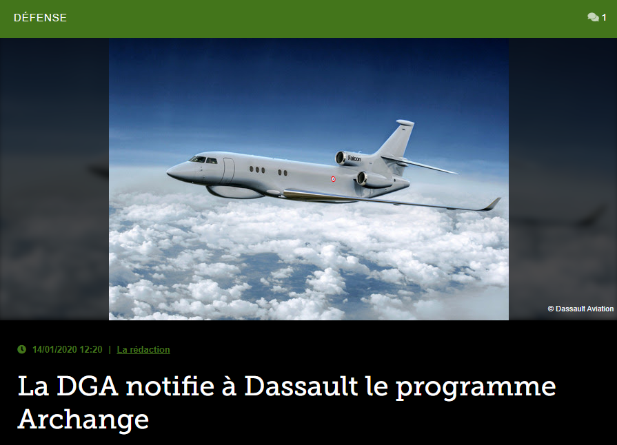La DGA notifie à Dassault le programme Archange