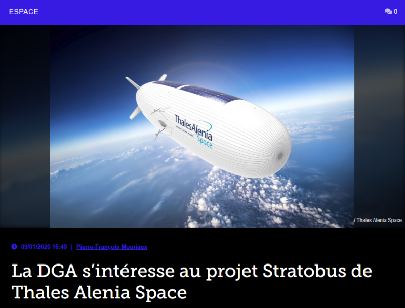 La DGA s’intéresse au projet Stratobus de Thales Alenia Space