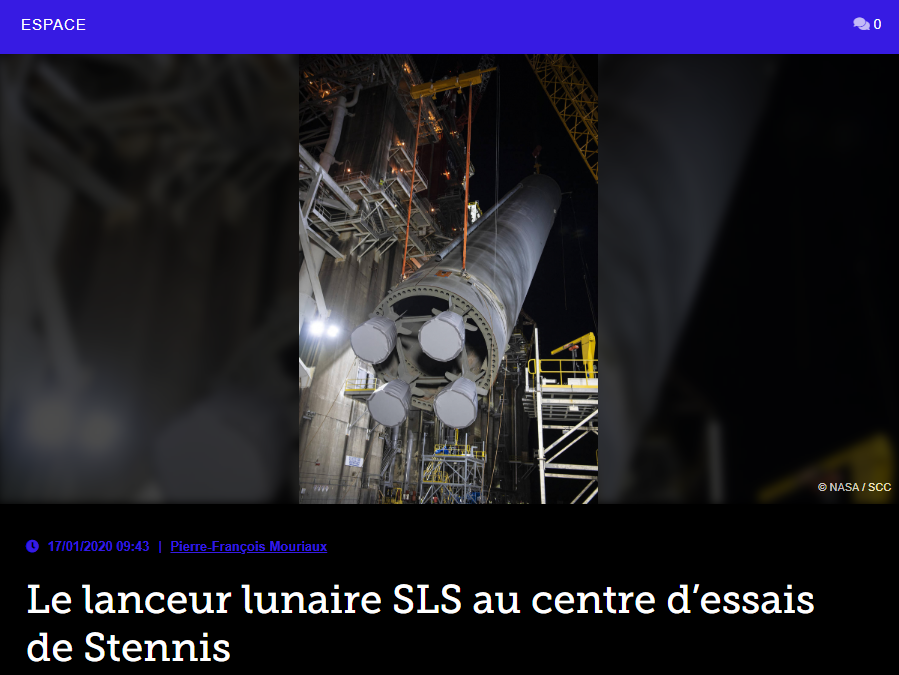 Le lanceur lunaire SLS au centre d’essais de Stennis