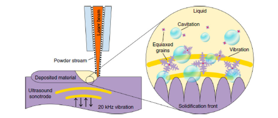 Grain structure control during metal Additive Manufacturing by high-intensity ultrasound