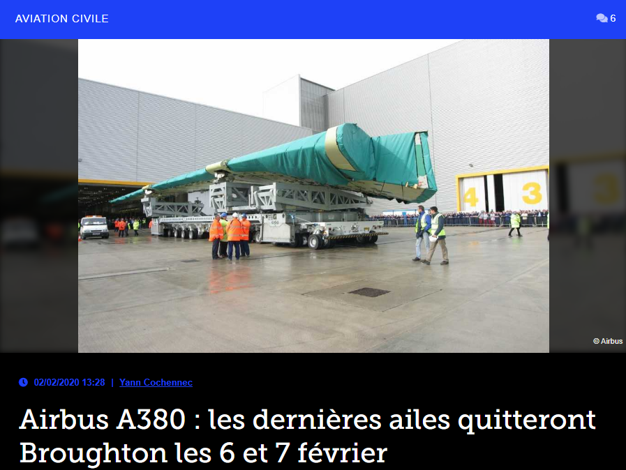 Airbus A380 : les dernières ailes quitteront Broughton les 6 et 7 février