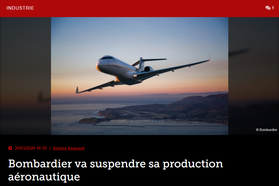 Bombardier va suspendre sa production aéronautique