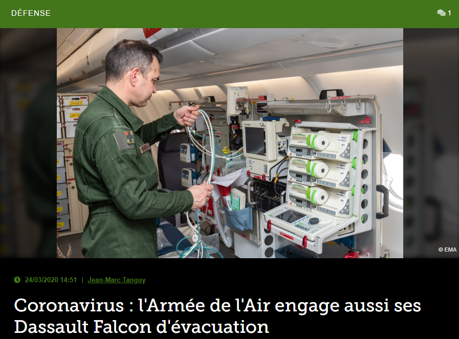 Coronavirus : l’Armée de l’Air engage aussi ses Dassault Falcon d’évacuation