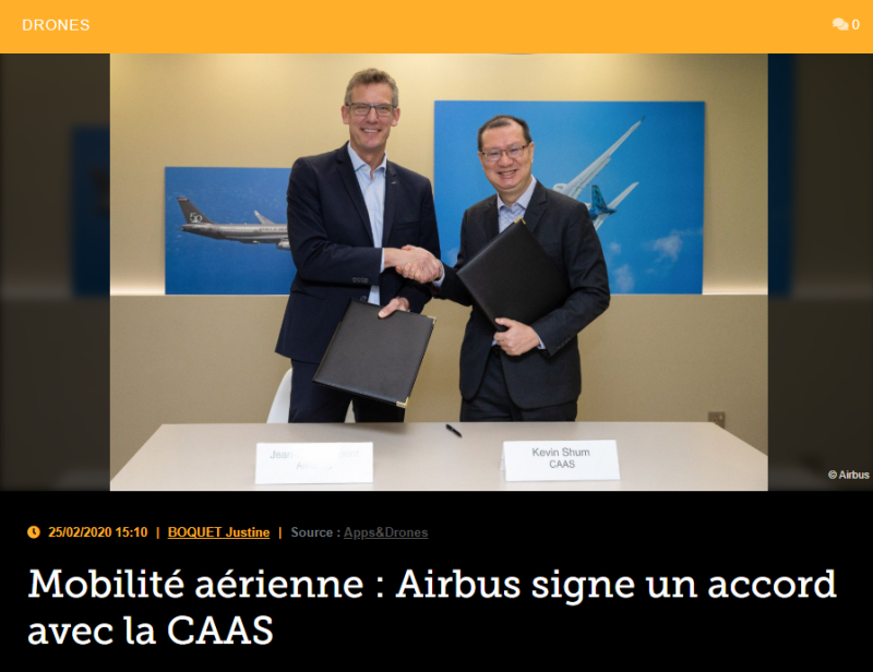 Mobilité aérienne : Airbus signe un accord avec la CAAS