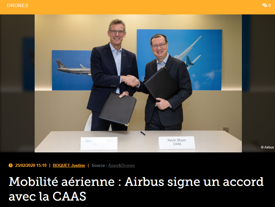 Mobilité aérienne : Airbus signe un accord avec la CAAS