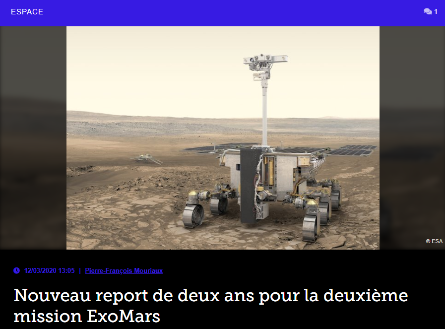Nouveau report de deux ans pour la deuxième mission ExoMars