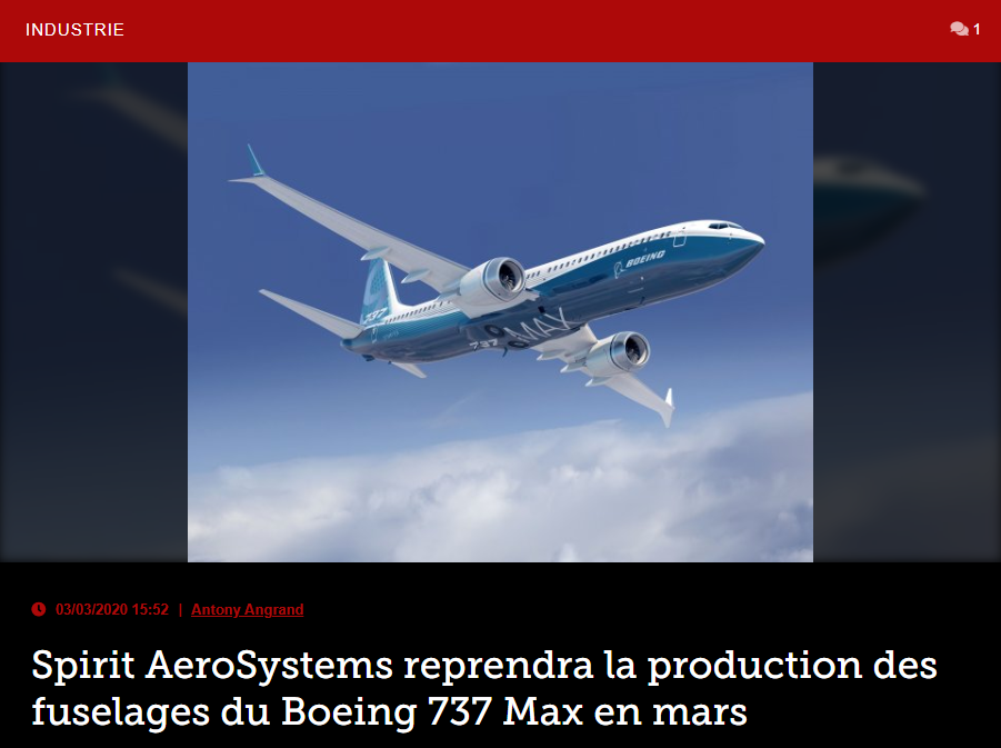 Spirit AeroSystems reprendra la production des fuselages du Boeing 737 Max en mars