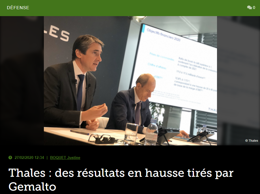 Thales : des résultats en hausse tirés par Gemalto