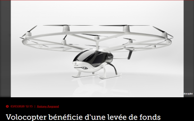 Volocopter bénéficie d&rsquo;une levée de fonds supplémentaire de 87 millions d&rsquo;euros