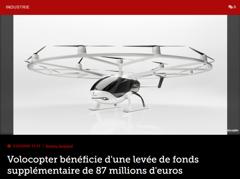 Volocopter bénéficie d’une levée de fonds supplémentaire de 87 millions d’euros