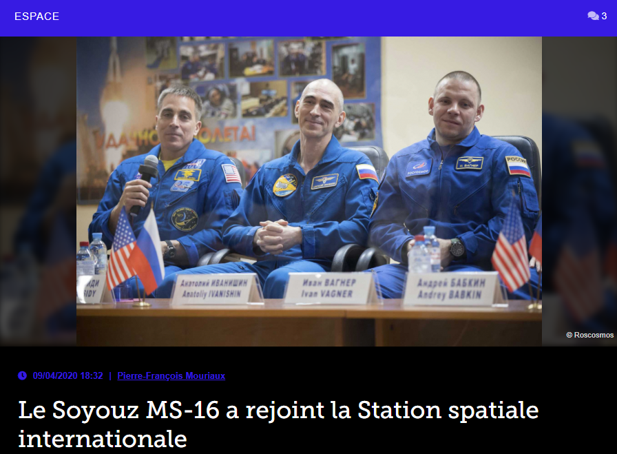 Le Soyouz MS-16 a rejoint la Station spatiale internationale
