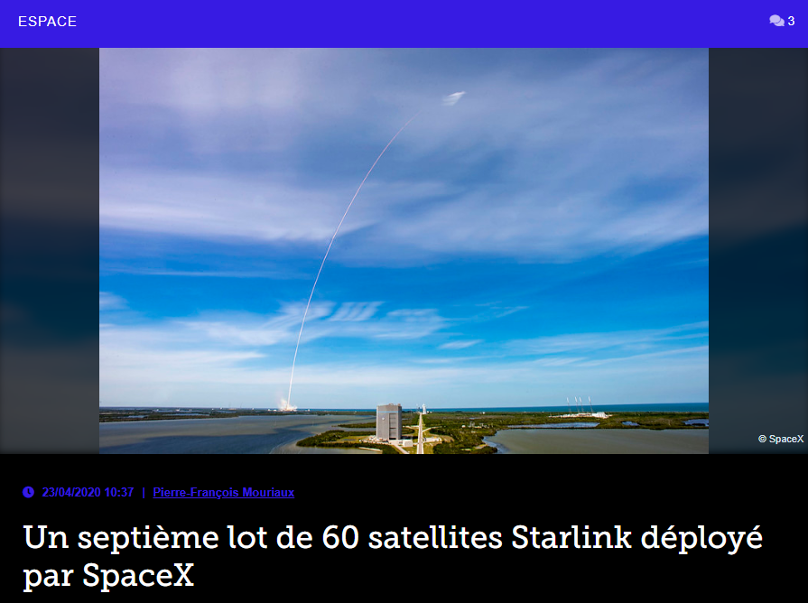 Un septième lot de 60 satellites Starlink déployé par SpaceX