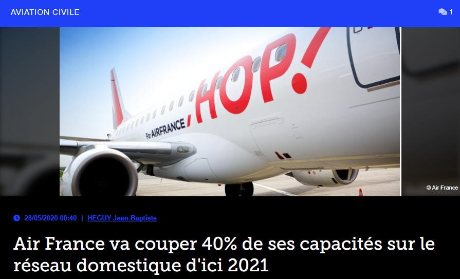 Air France va couper 40% de ses capacités sur le réseau domestique d’ici 2021