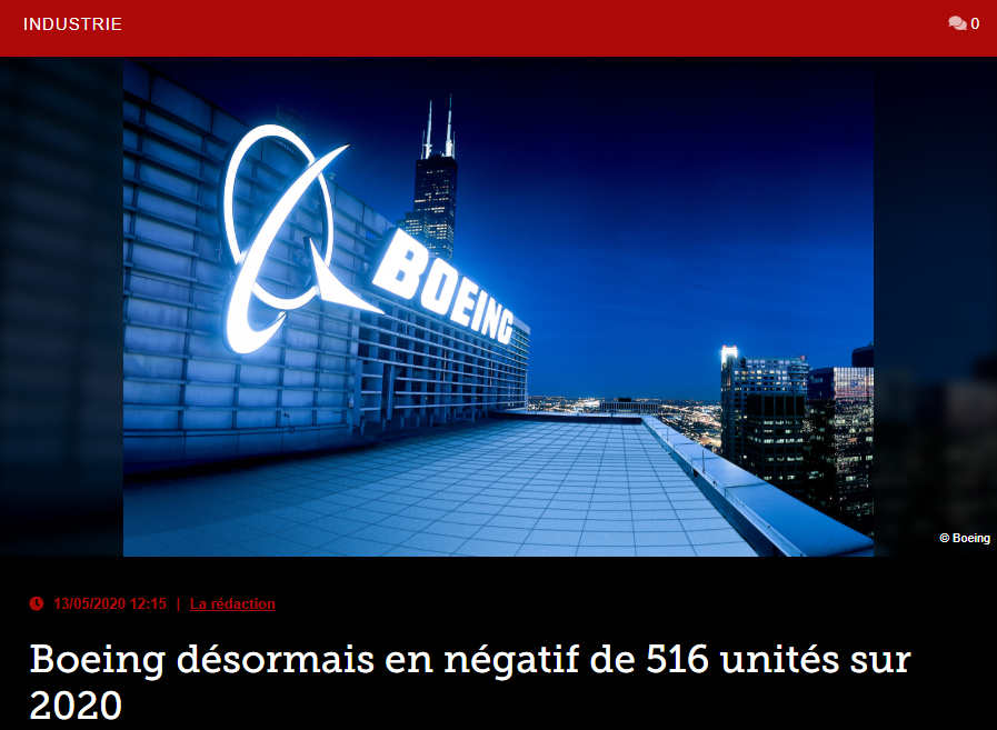 Boeing désormais en négatif de 516 unités sur 2020