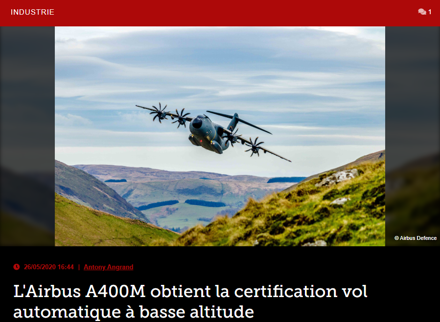L’Airbus A400M obtient la certification vol automatique à basse altitude