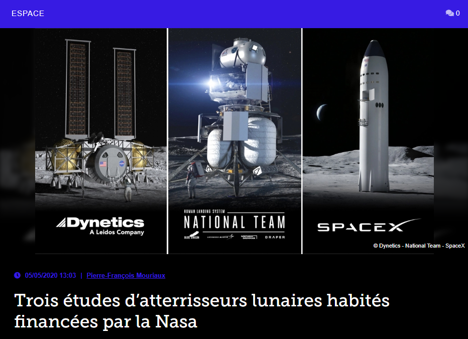 Trois études d’atterrisseurs lunaires habités financées par la Nasa