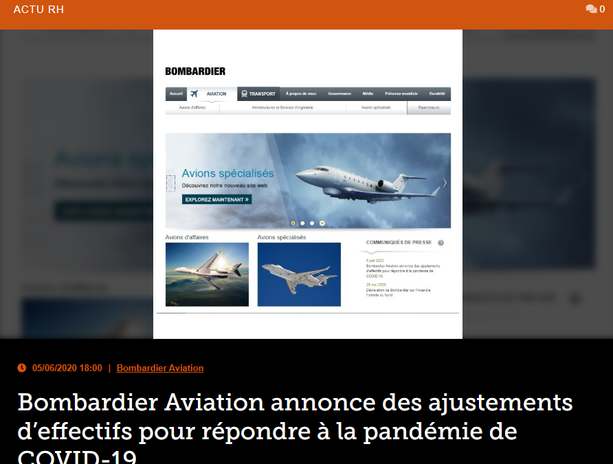 Bombardier Aviation annonce des ajustements d’effectifs pour répondre à la pandémie de COVID-19