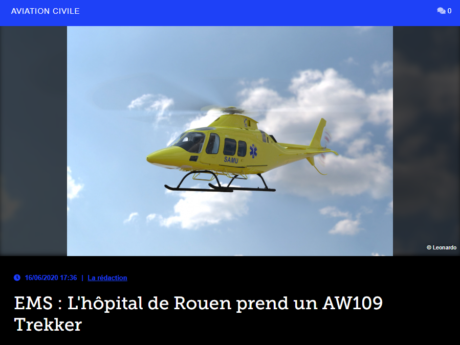 EMS : L’hôpital de Rouen prend un AW109 Trekker