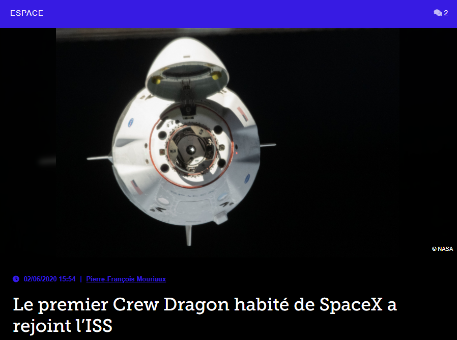 Le premier Crew Dragon habité de SpaceX a rejoint l’ISS