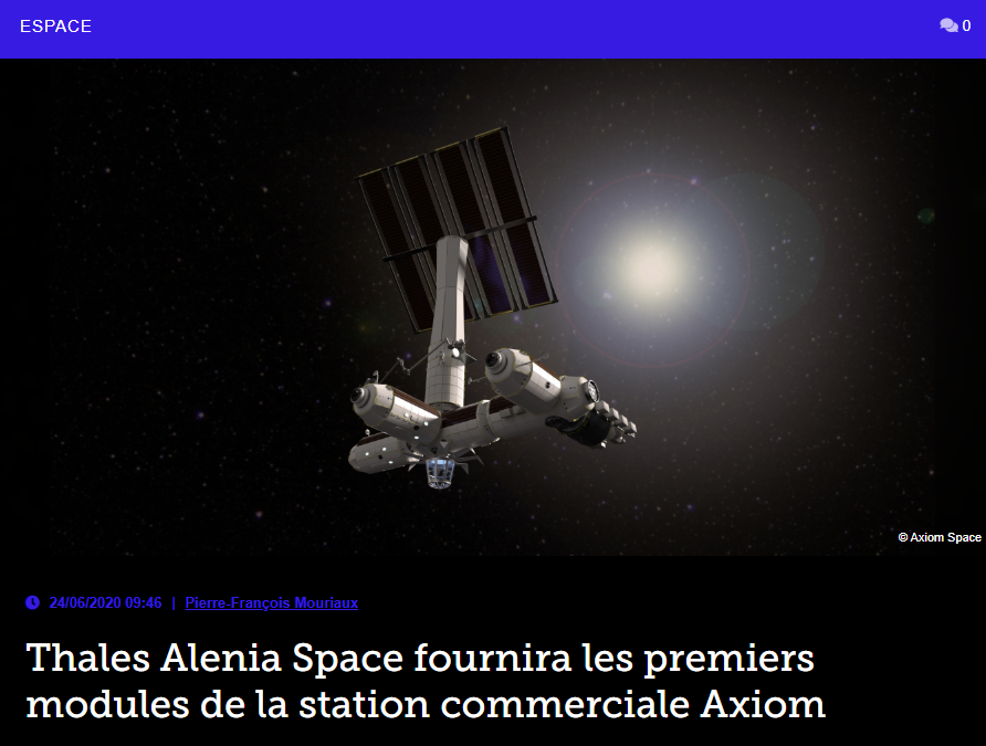 Thales Alenia Space fournira les premiers modules de la station commerciale Axiom