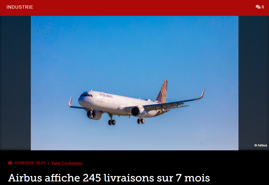 Airbus affiche 245 livraisons sur 7 mois