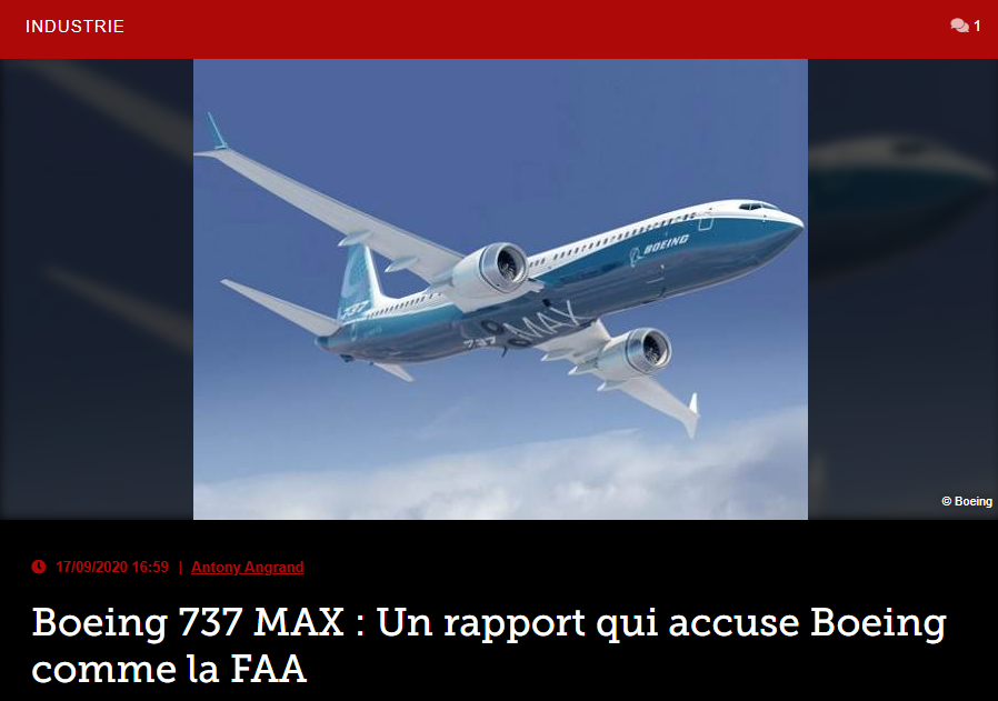 Boeing 737 MAX : Un rapport qui accuse Boeing comme la FAA