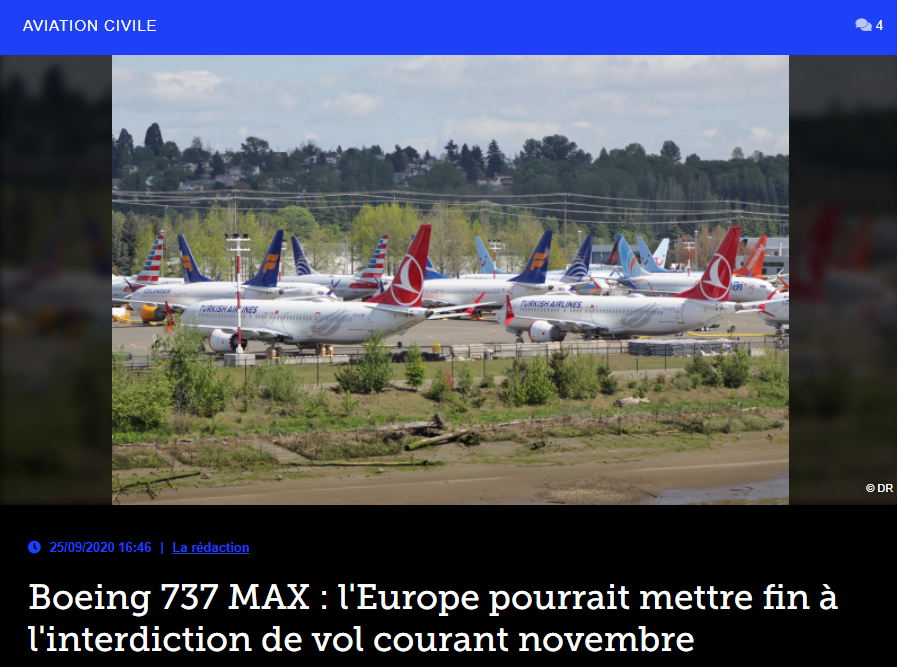 Boeing 737 MAX : l’Europe pourrait mettre fin à l’interdiction de vol courant novembre