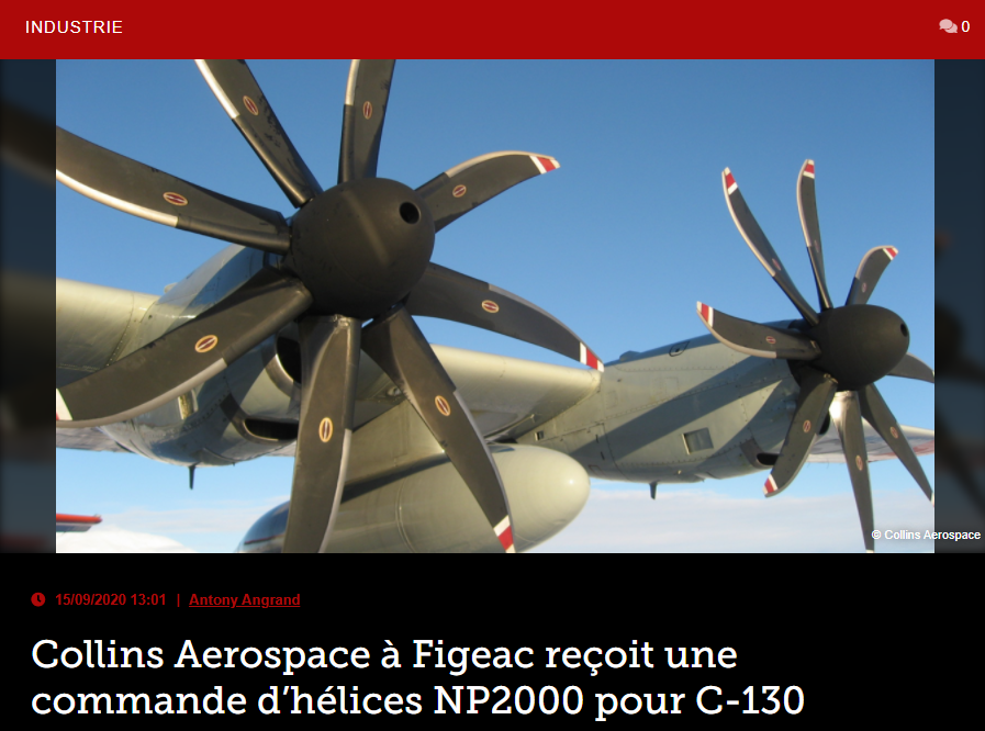 Collins Aerospace à Figeac reçoit une commande d’hélices NP2000 pour C-130