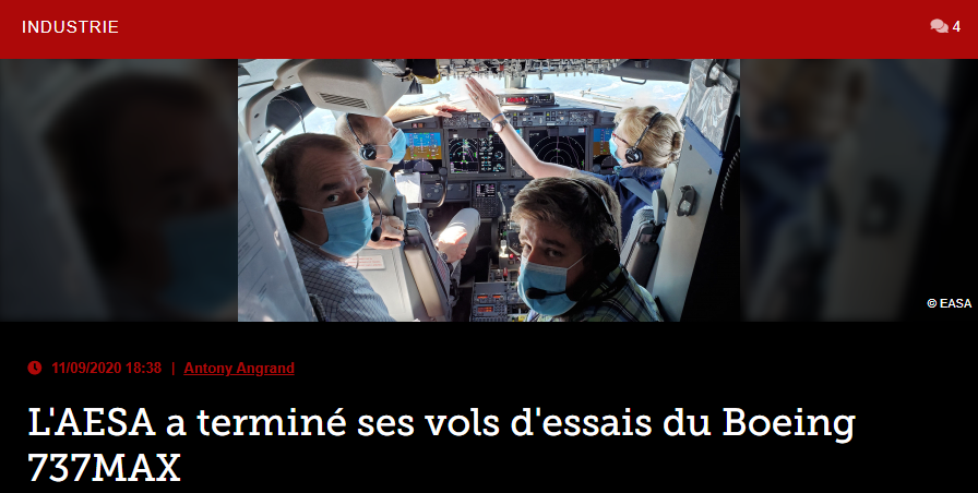 L’AESA a terminé ses vols d’essais du Boeing 737MAX